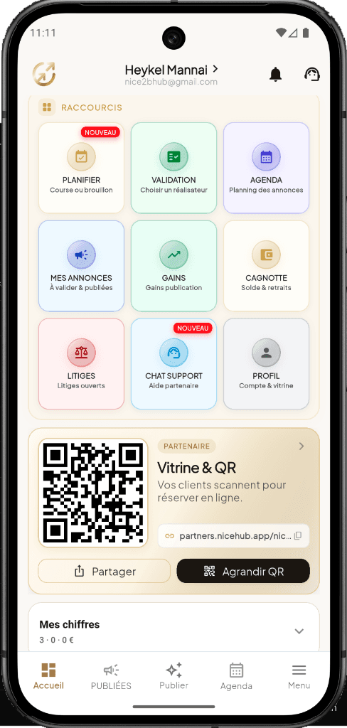 Interface Partenaire NiceHub